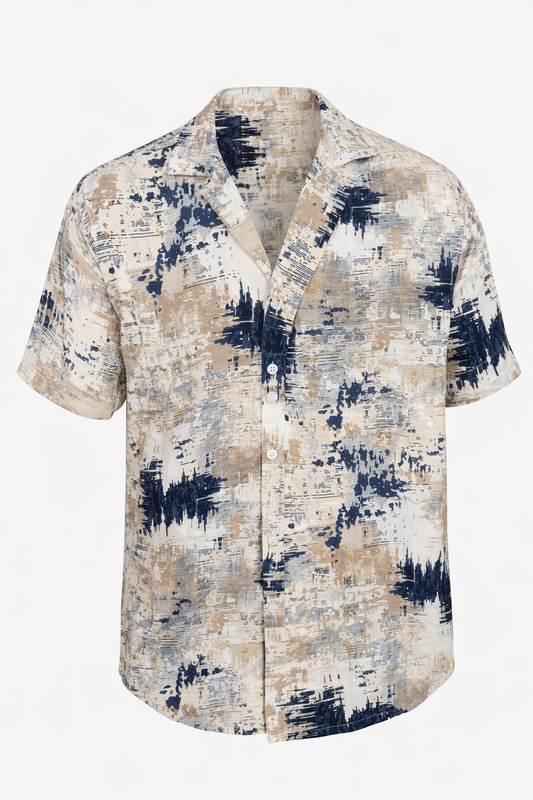Beige and Navy Blue Shirt by O,Zero