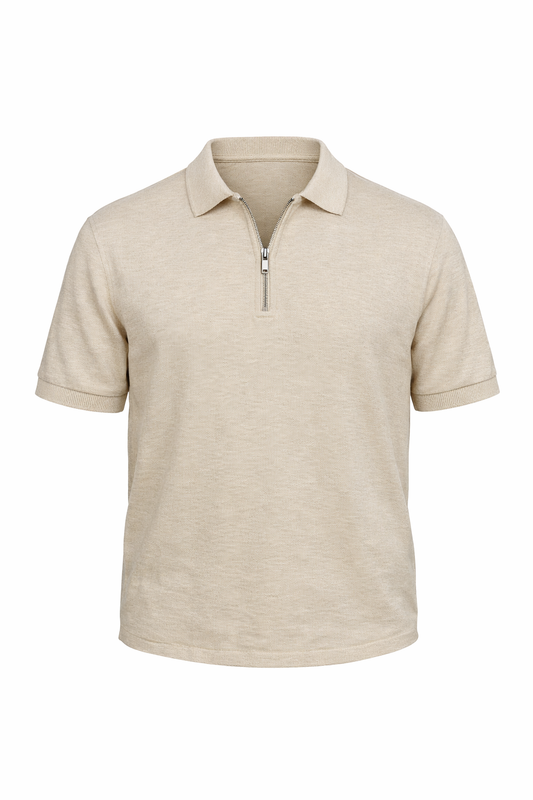 Beige Half Zip Polo by O,Zero