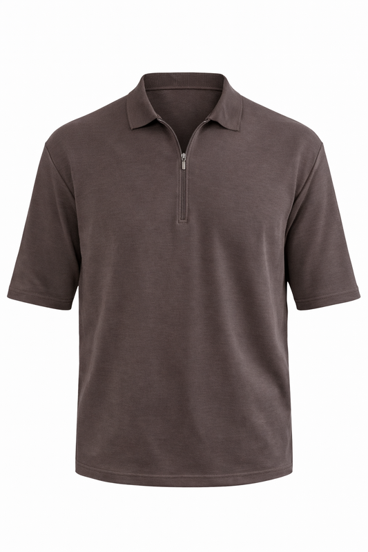 Brown Half Zip Polo by O,Zero