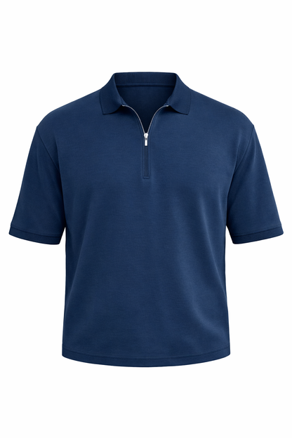 Navy Blue Half Zip Polo by O,Zero