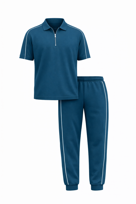 Petroleum Cotton Polo Neck Set by O,Zero