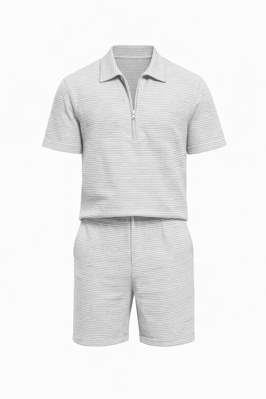 Gray/White Zipper Short Set by O,Zero