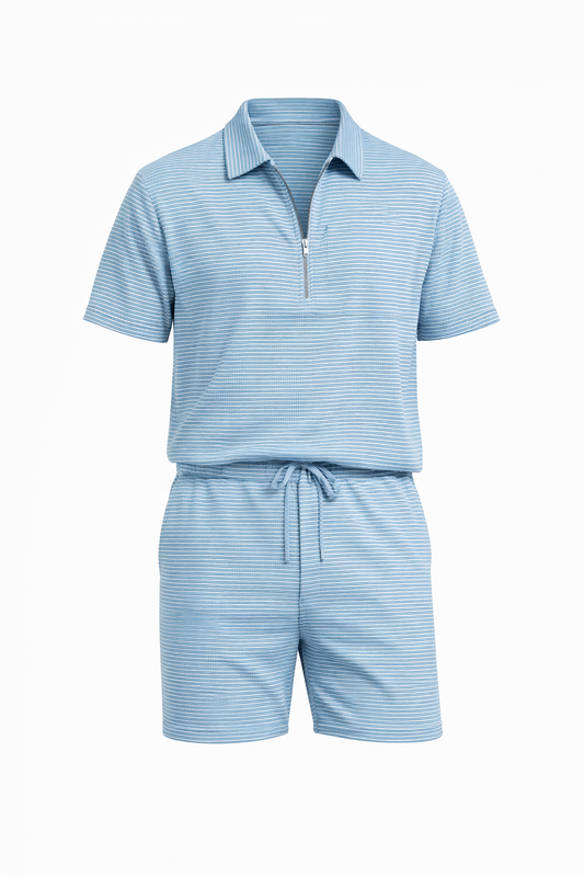 Blue/White Zipper Short Set by O,Zero