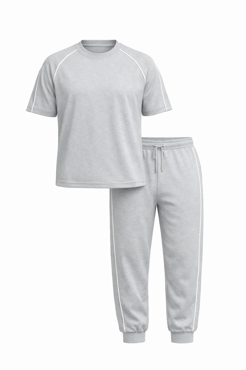 Light Gray Cotton Round Neck Set by O,Zero