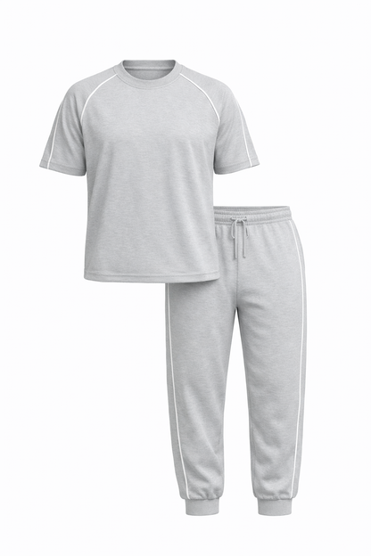 Light Gray Cotton Round Neck Set by O,Zero