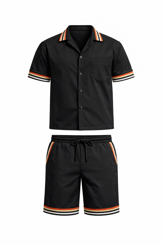 Black Shirt and Short Cotton Set by O,Zero