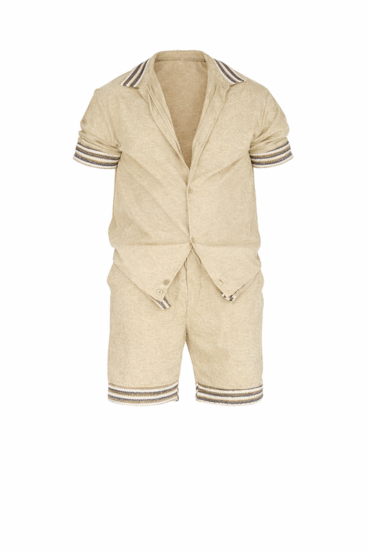 Beige Shirt and Short Cotton Set by O,Zero