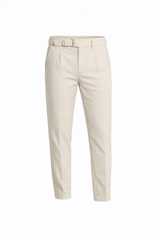 Beige High-Waist Pants by O,Zero