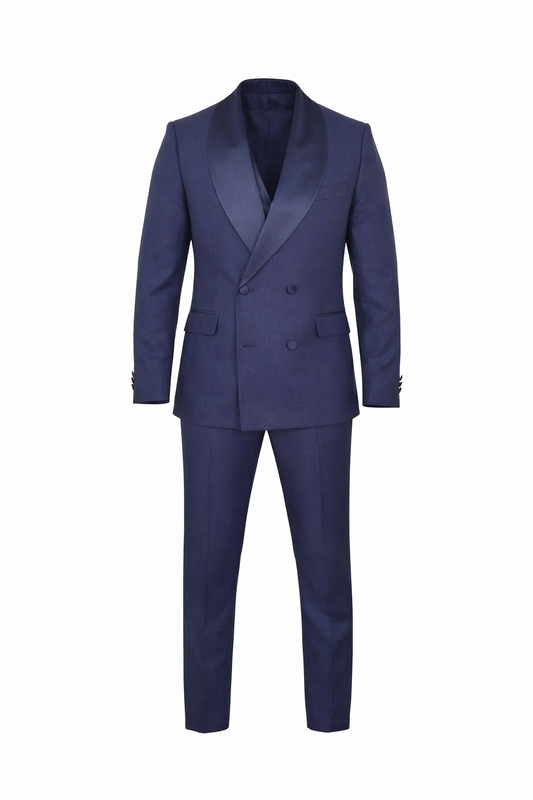 Navy Blue Tuxedo Shawl Collar Suit by O,Zero