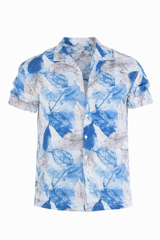 White/Floral Blue Shirt by O,Zero