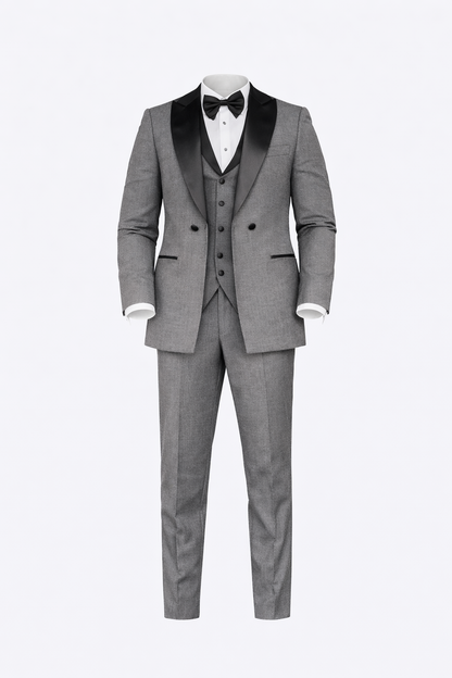 Full Gray Tuxedo Shawl Collar Suit by O,Zero