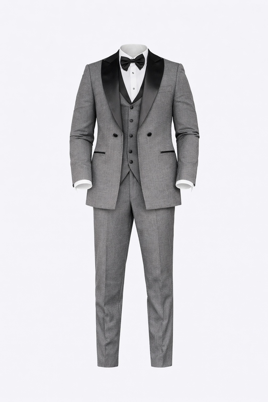 Full Gray Tuxedo Shawl Collar Suit by O,Zero