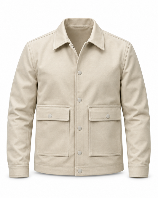 Cream Beige Leather Jacket by O,Zero