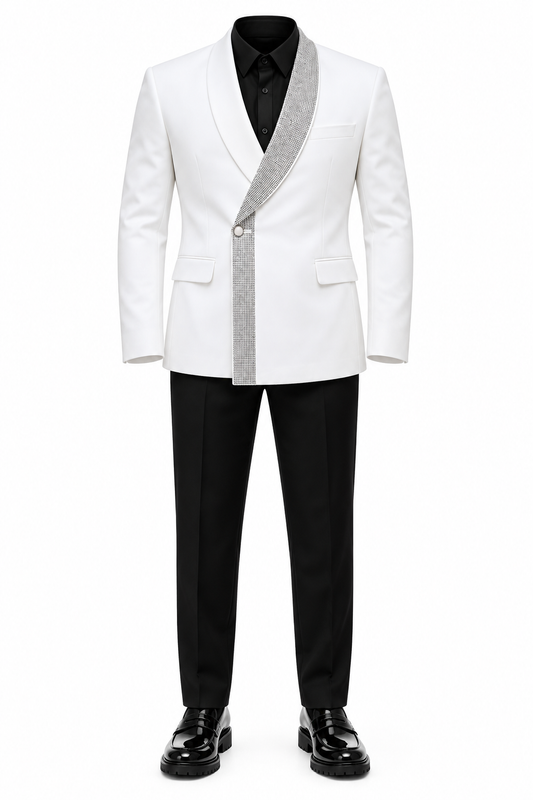 Crystal-Trimmed White Tuxedo by O,Zero
