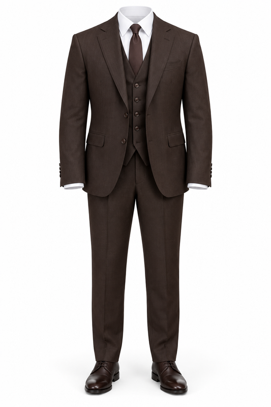 Dark Brown Three-Piece Suit Ensemble by O,Zero