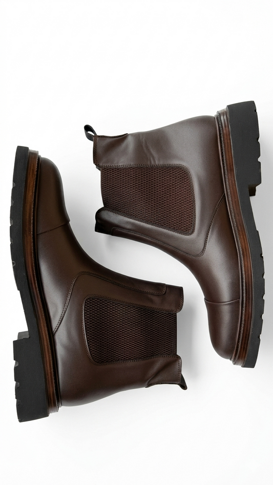 O,Zero Dark Brown Leather Boots by O,Zero