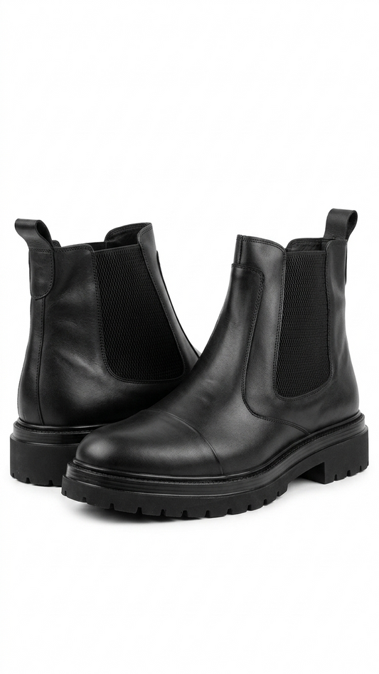 Black Leather Chelsea O,Zero Boots by O,Zero