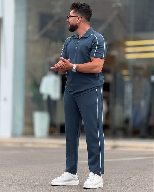 Petroleum Cotton Polo Neck Set