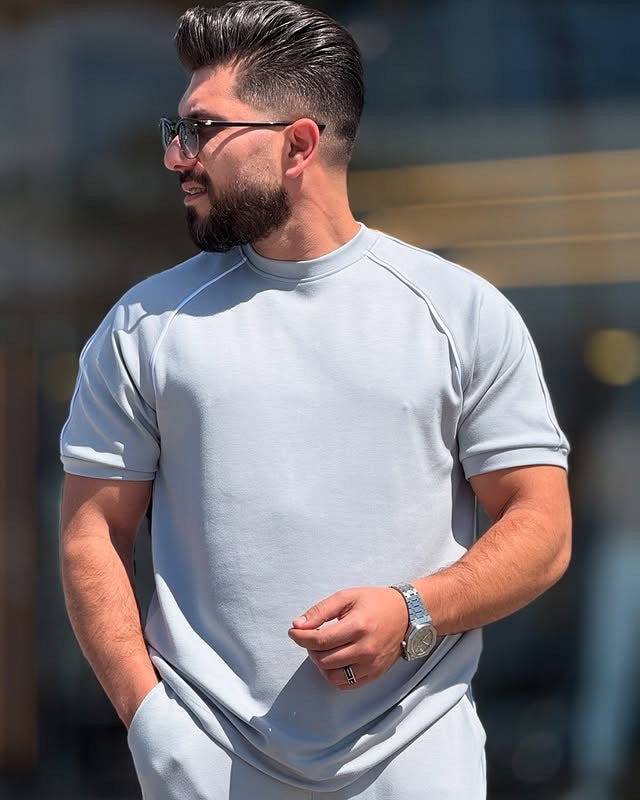Light Gray Cotton Round Neck Set