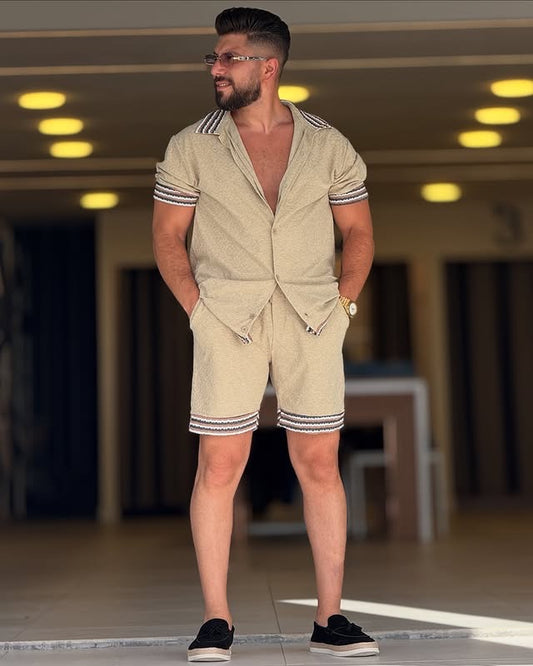 Beige Shirt and Short Cotton Set