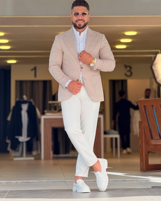 Beige Notch Lapel Blazer