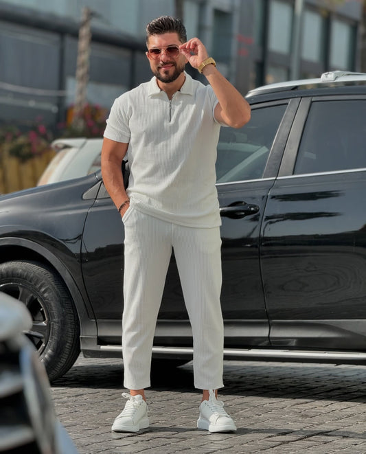White Half Zip Polo — Style 03