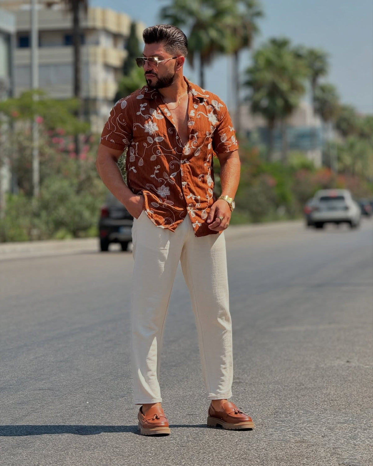 Brown and White Shirt