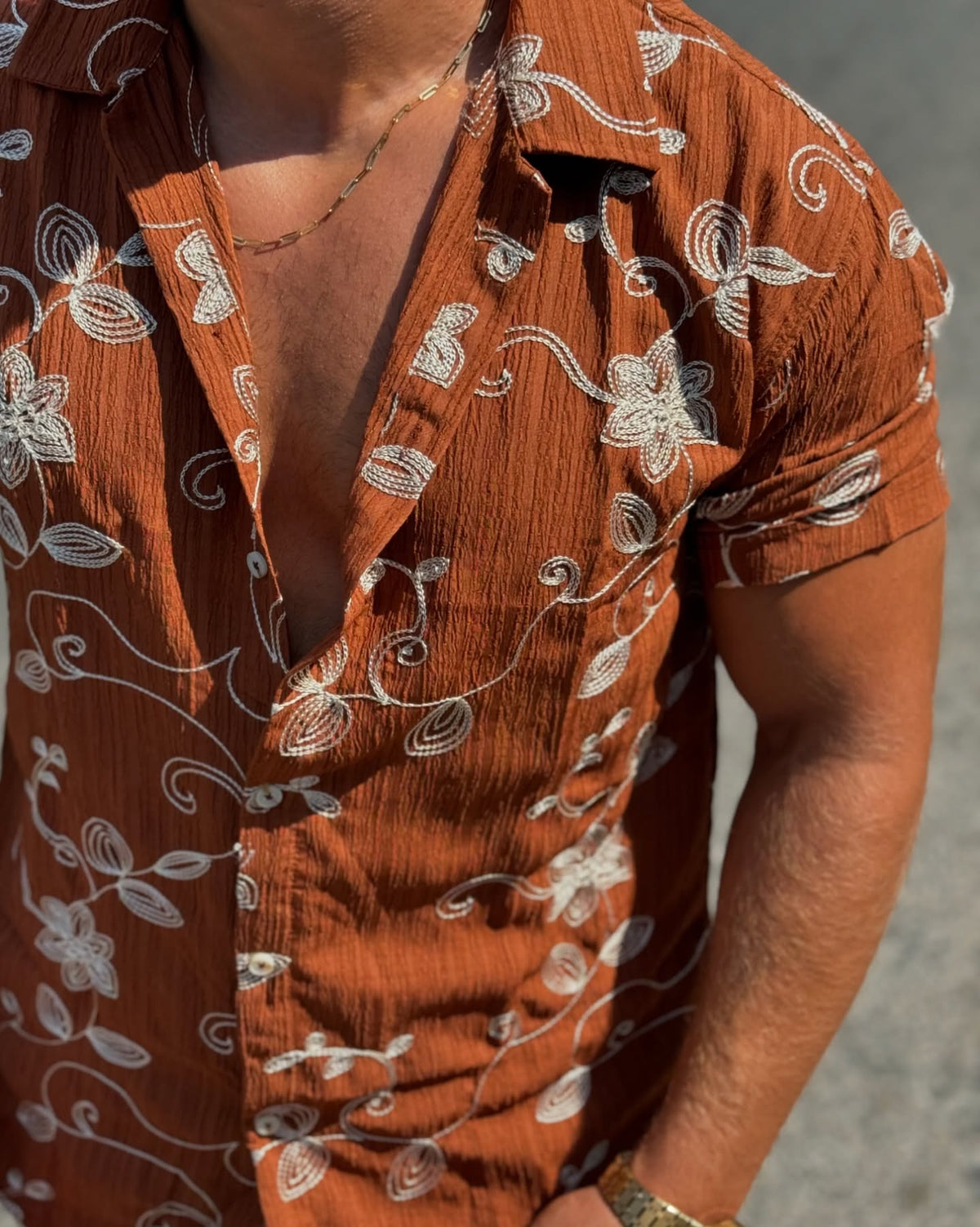 Brown and White Shirt