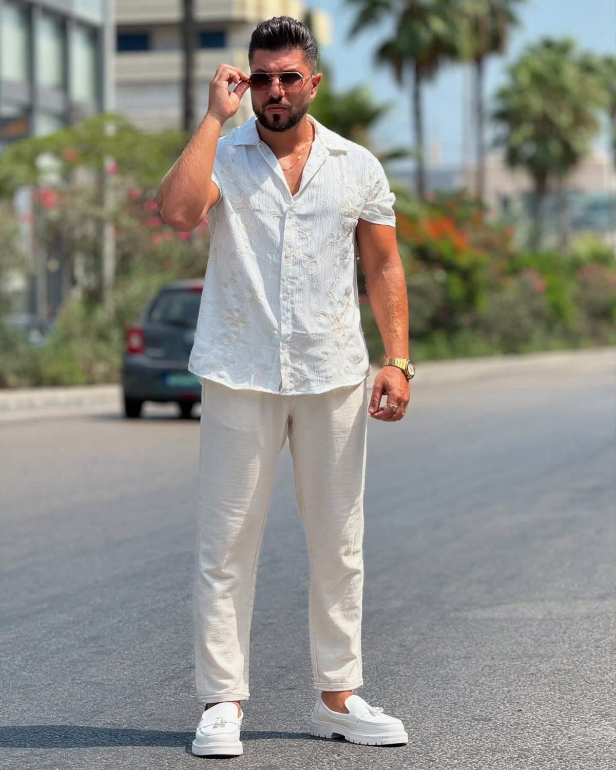 Patterned White Shirt