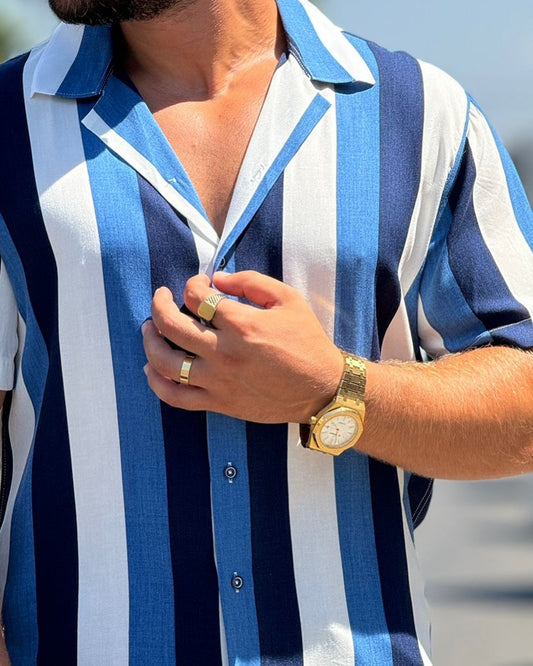 Striped Blue , Navy and White Shirt