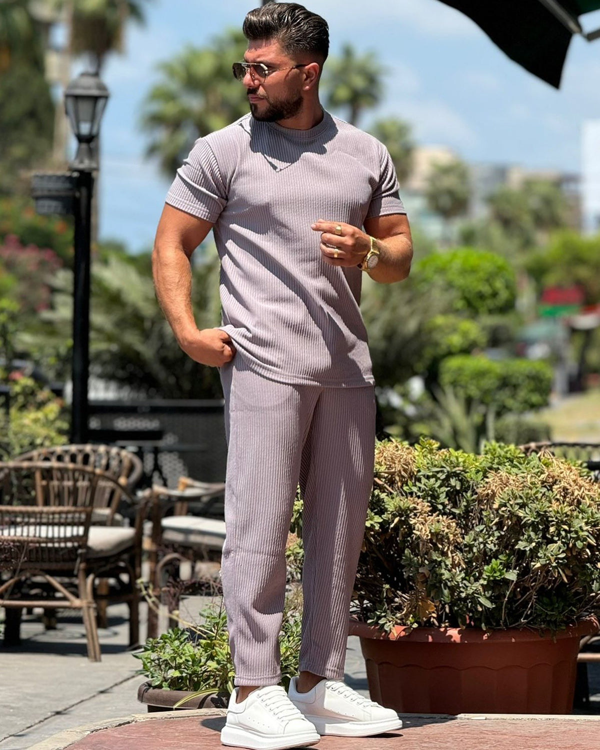 Grey Round Neck Set — Style 02