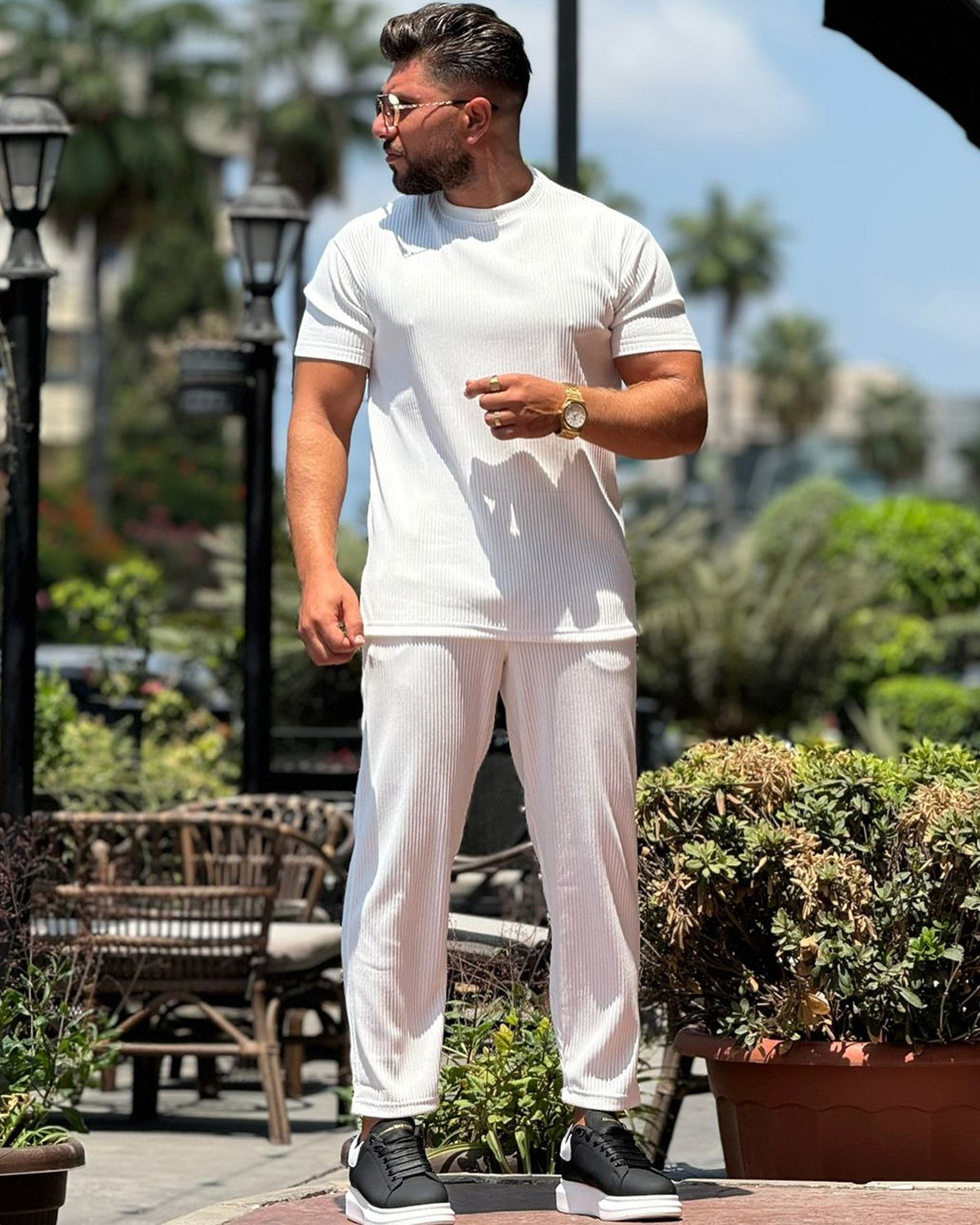 White Round Neck Set — Style 02