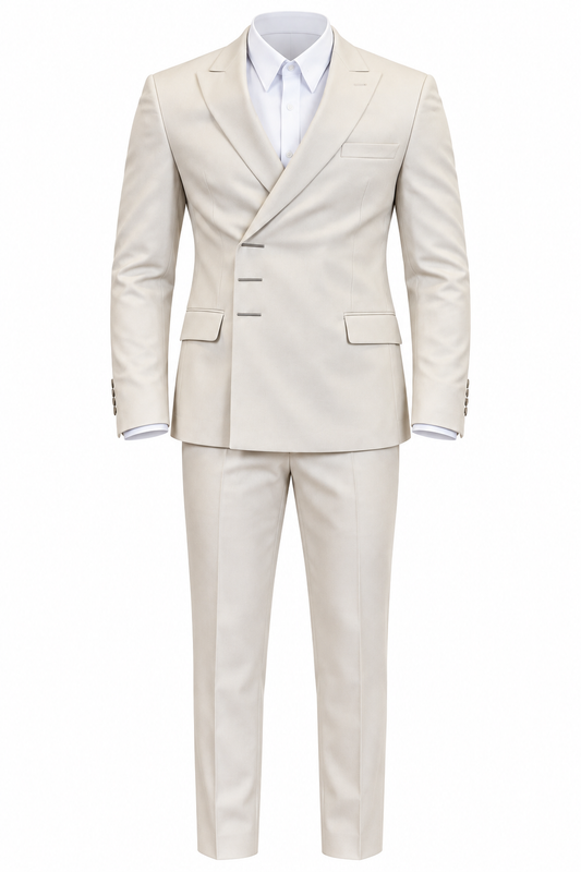 Ivory Double Breasted Peak Lapel Suit by O,Zero