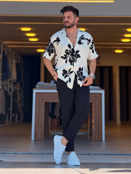 White and Black Floral Shirt