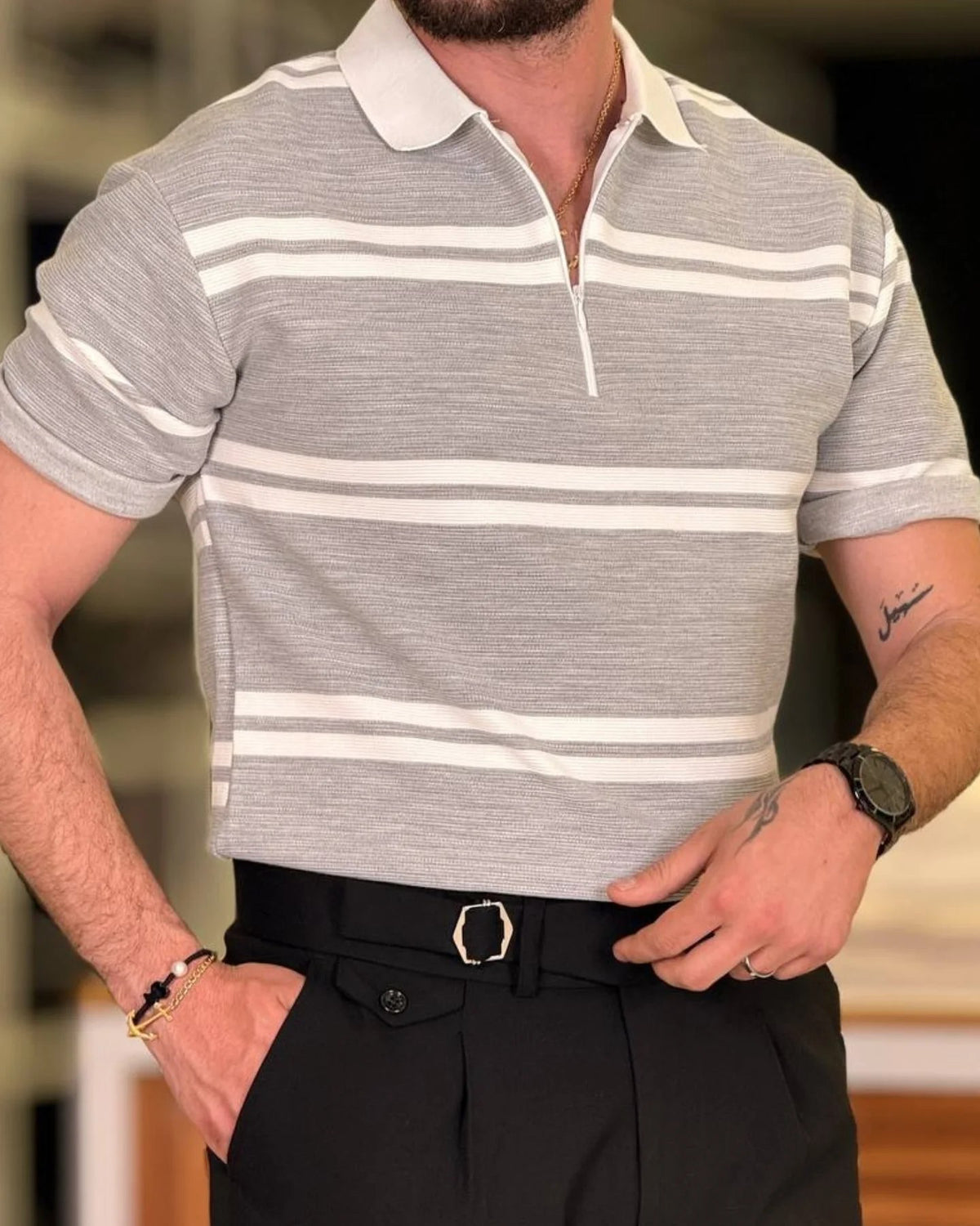 Gray/White Polo