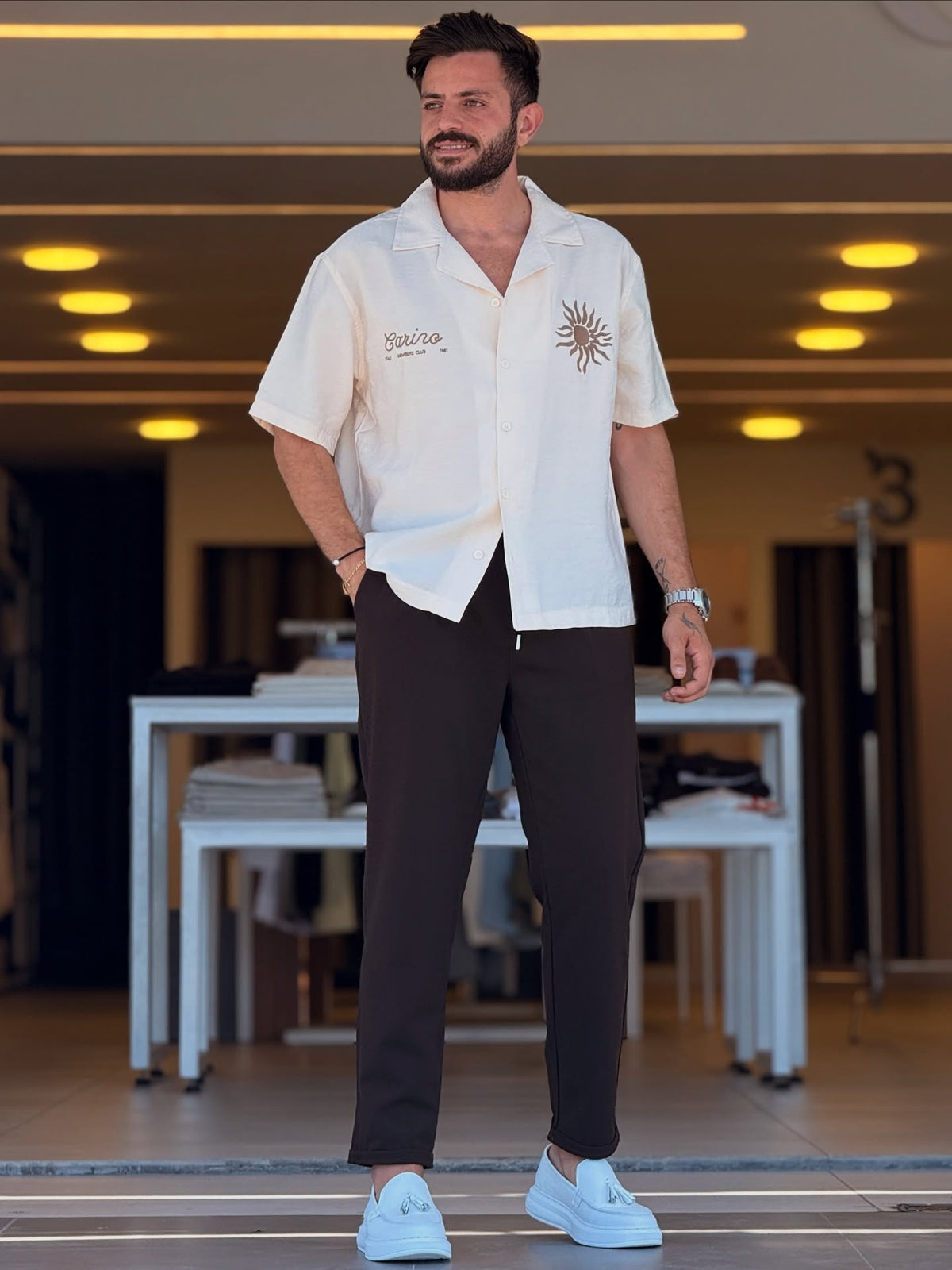 White Patterned Shirt — Style 01
