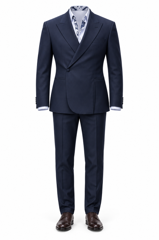 Navy Double-Breasted Suit Ensemble by O,Zero