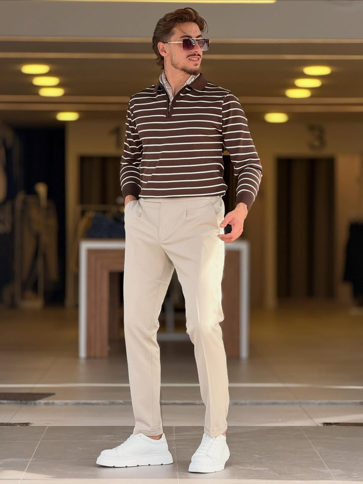 Brown Half Zip Polo — Style 03