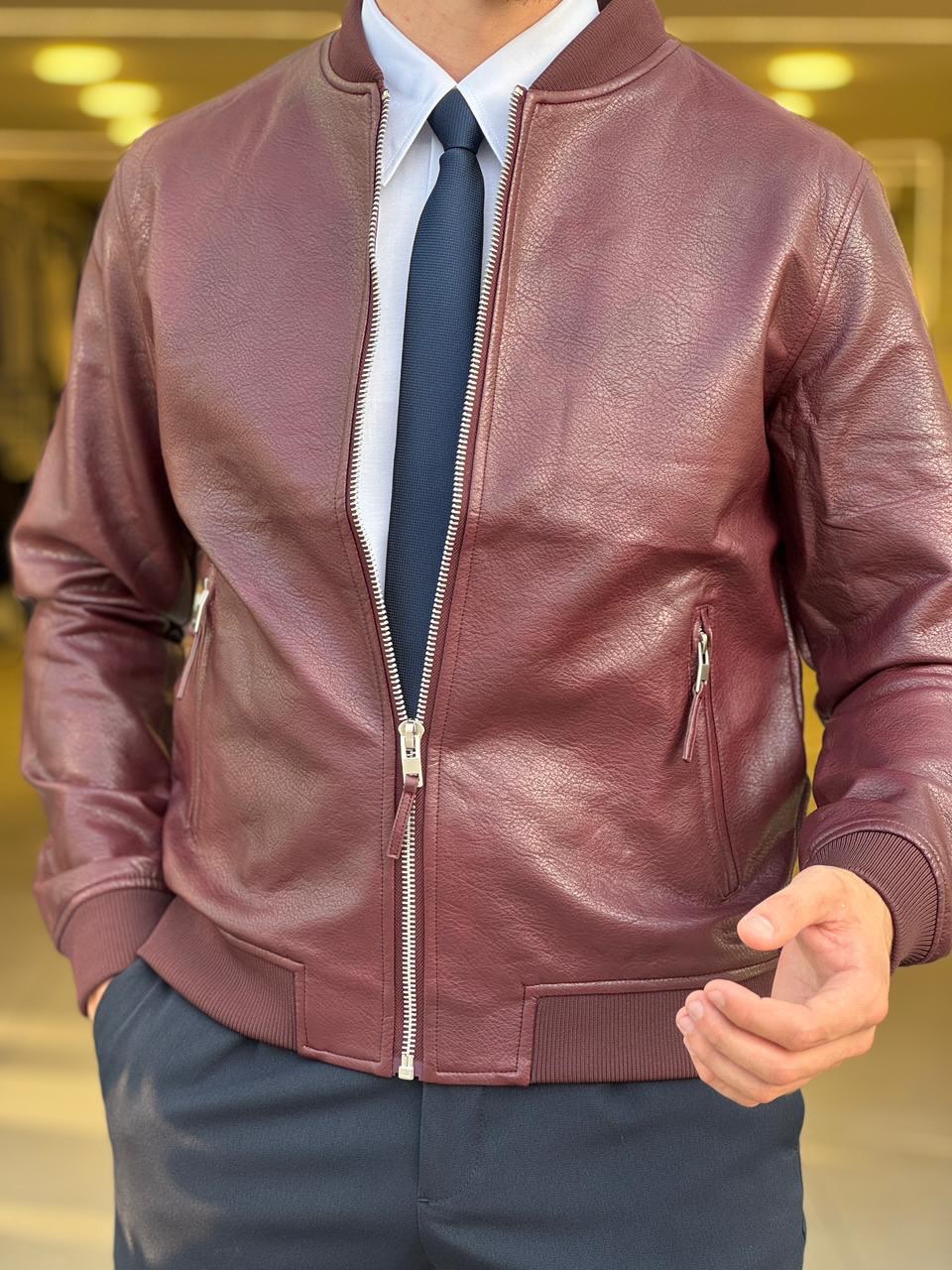 Burgundy Leather Jacket — Style 01