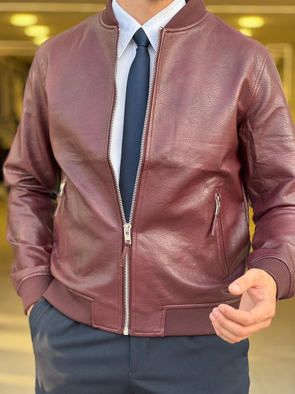 Burgundy Leather Jacket — Style 01
