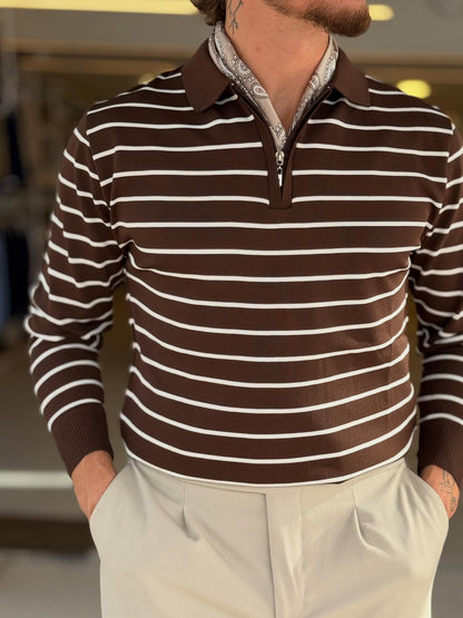 Brown Half Zip Polo — Style 03