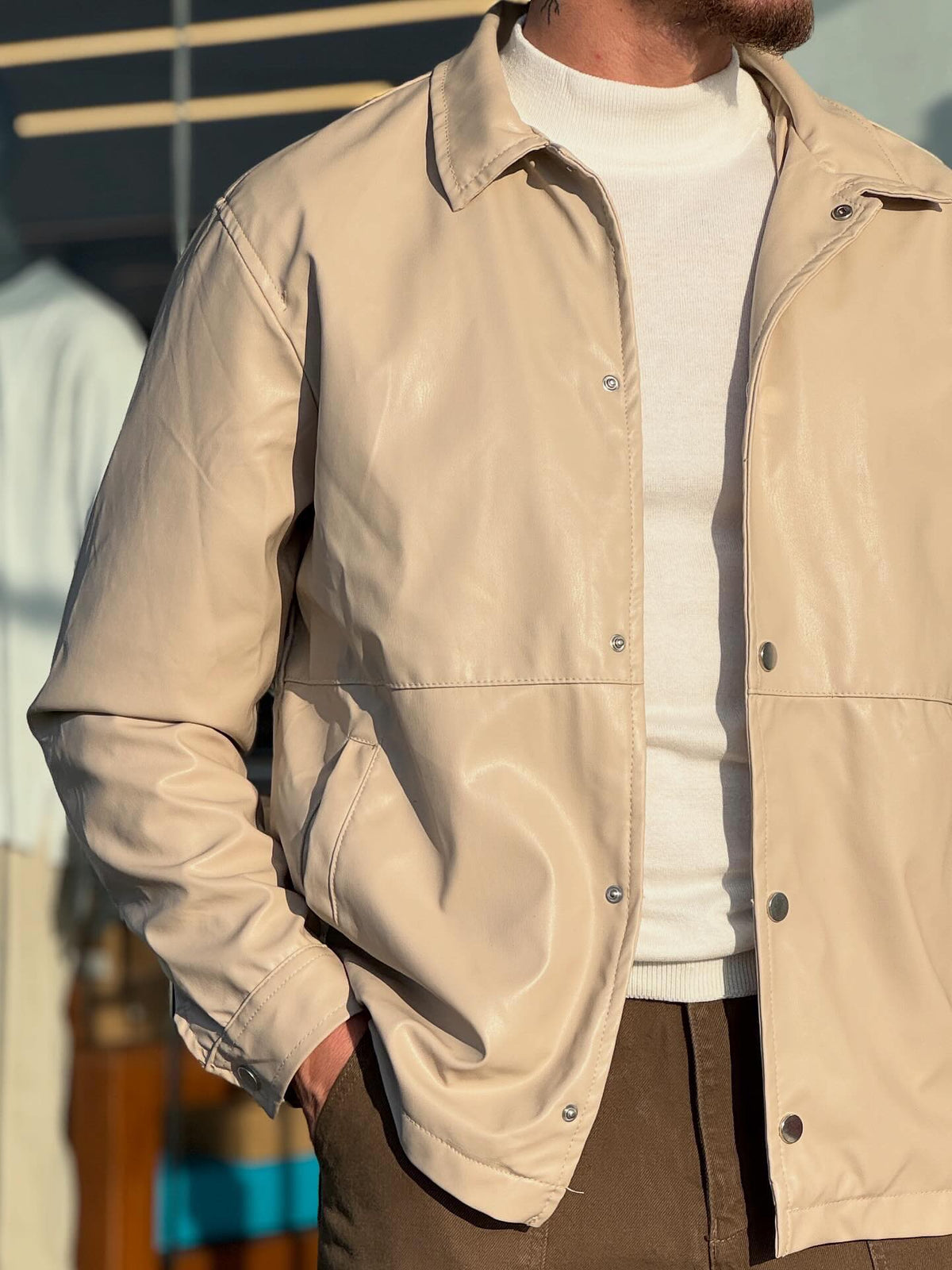 Beige Leather Jacket — Style 01