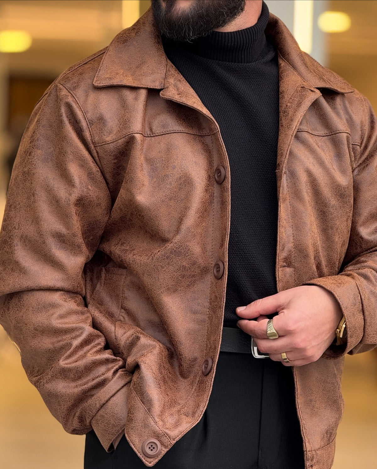 Brown Leather Jacket — Style 01