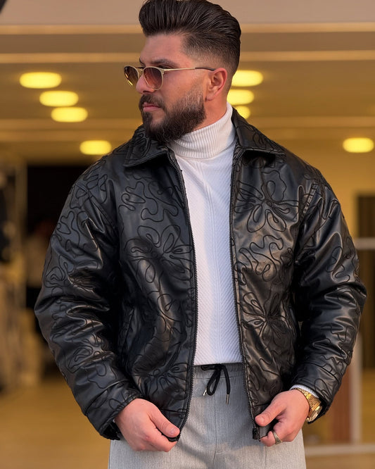 Patterned Black Leather Jacket