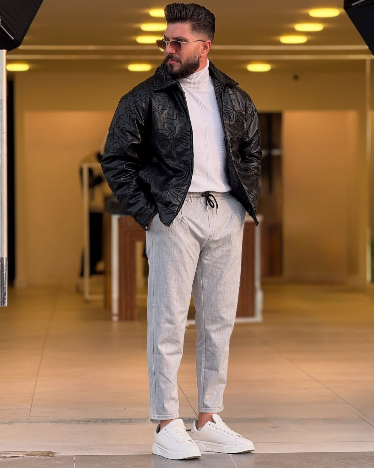 Patterned Black Leather Jacket