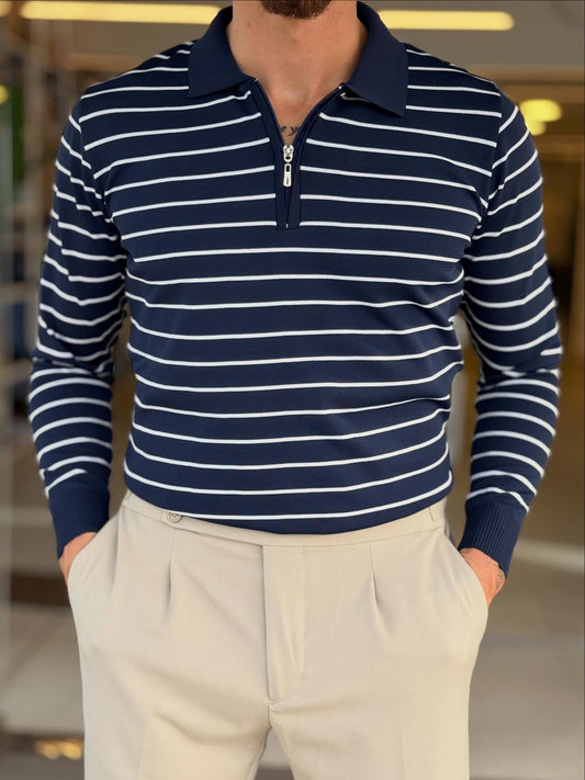 Navy Blue Half Zip Polo — Style 03