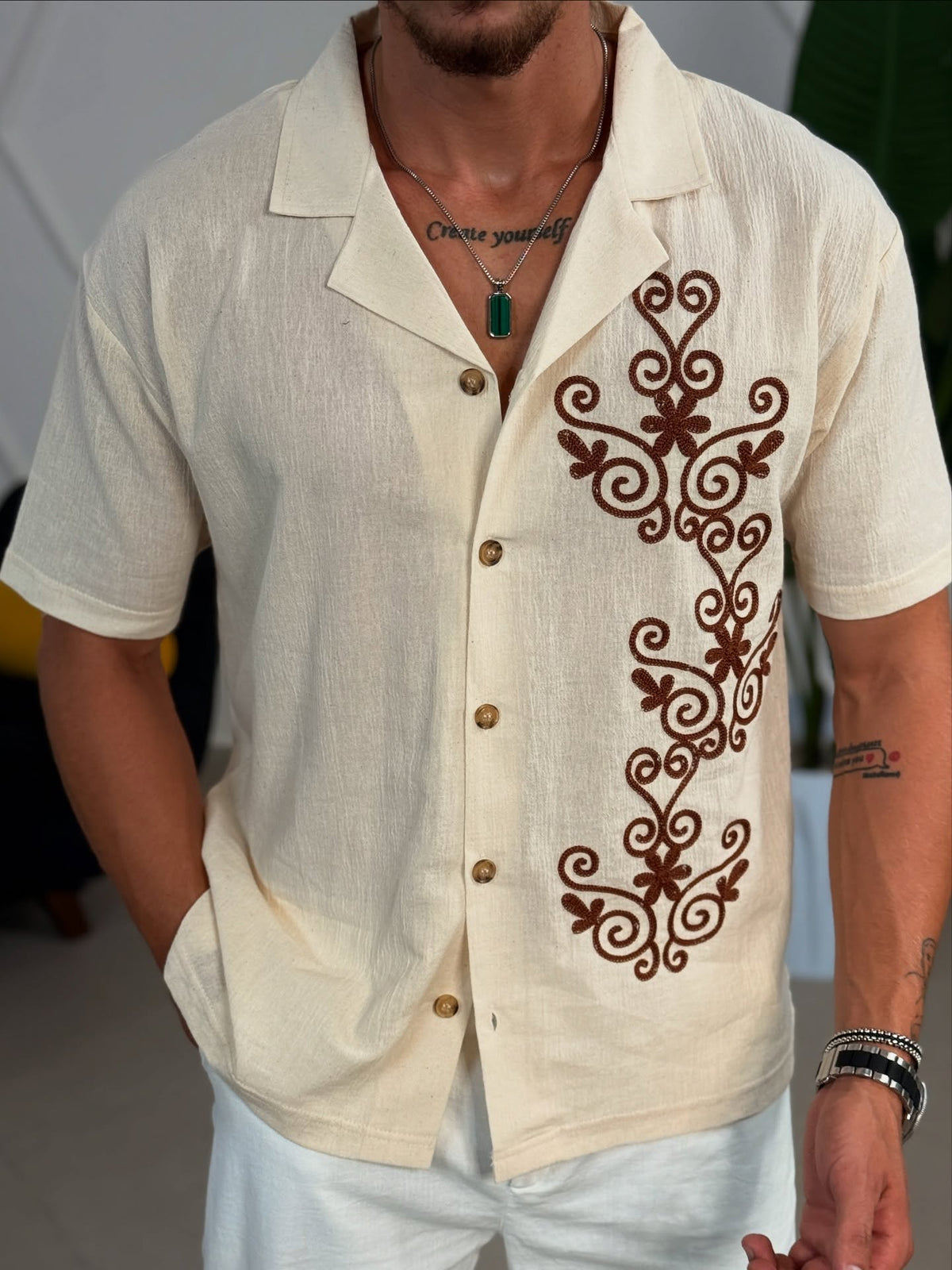 Beige Linen Shirt — Style 03